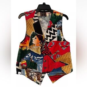 Rare Vintage Circle T Western Wear Vest Size S Aztec Navajo  Buttons Horse EUC